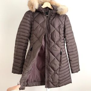 Andrew Marc New York Fur Down Puffer Coat Jacket Chocolate brown EUC Like NEW XS